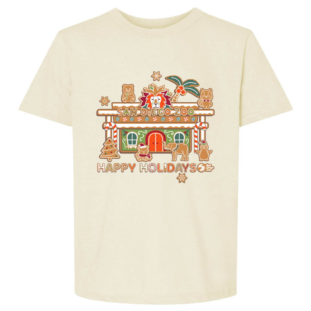 SAN DIEGO ZOO HAPPY HOLIDAYS GINGERBREAD ENTRANCE KIDS TEE 