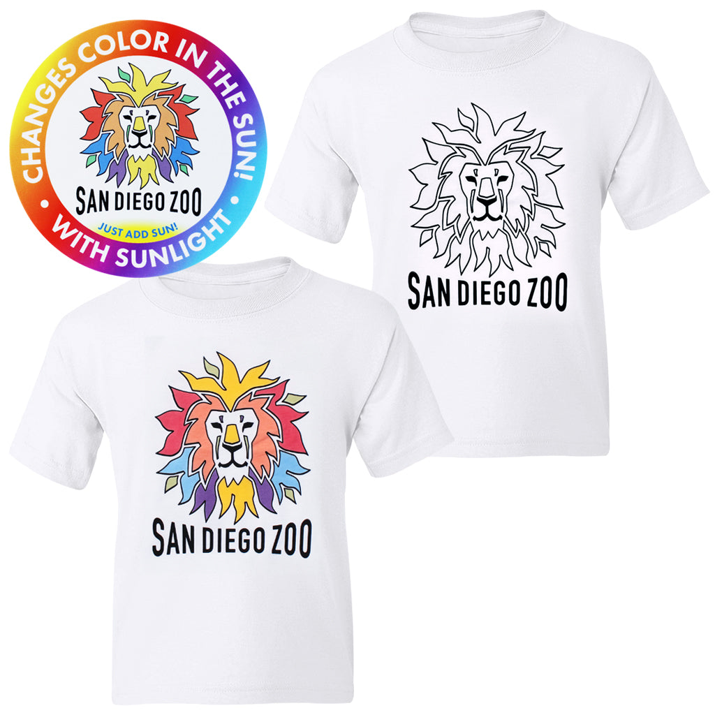 CHANGES COLOR IN THE SUN COLORFUL LION KIDS WHITE TEE TSHIRT