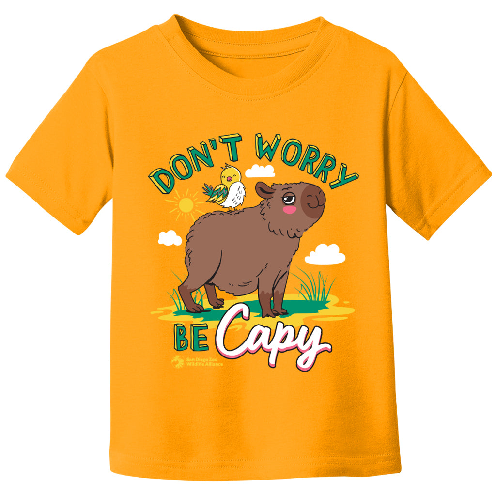 CAPYBARA DON&#39;T WORRY BY CAPY ORANGE GOLD KIDS TEE T-SHIRT 