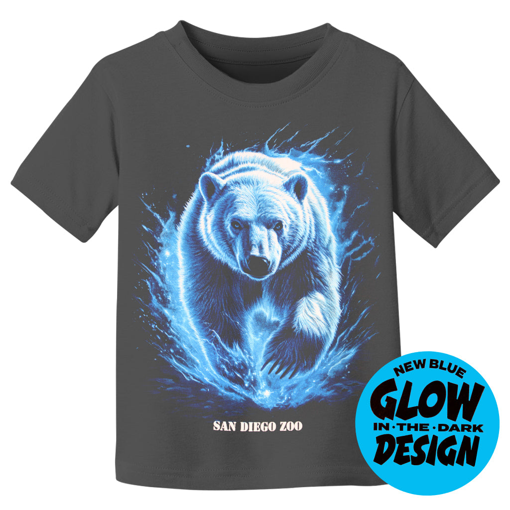 polar bear blue electric tundra glow in the dark  kids short sleeved tee in charcoal gray