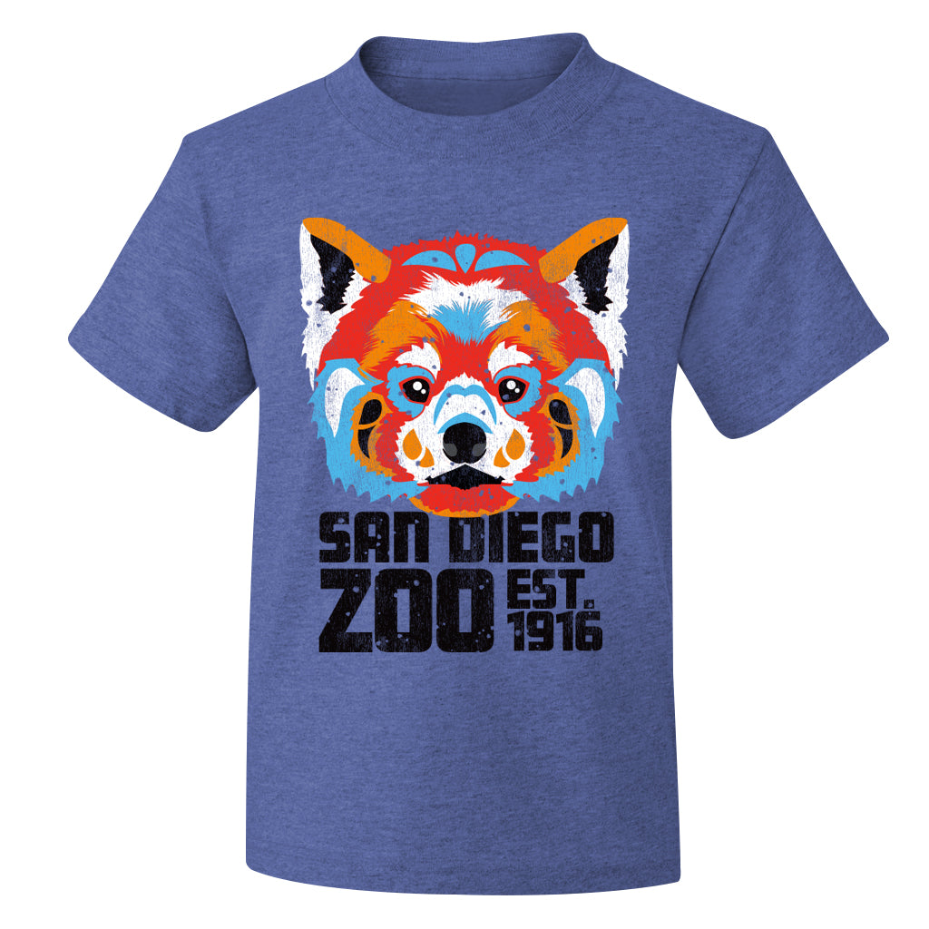 POP ART RED PANDA SAN DIEGO ZOO EST 1916 HEATHER ROYAL BLUE KIDS TEE