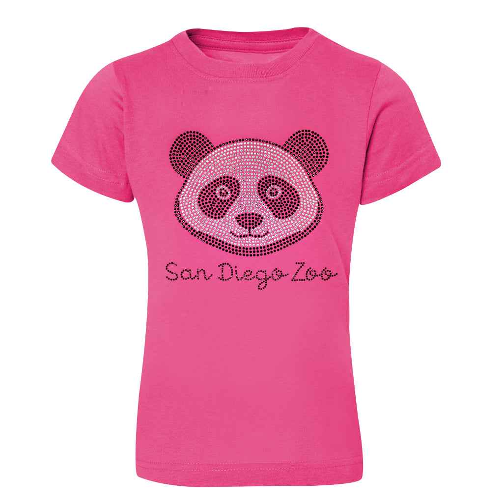 RHINESTONE BLING PANDA FACE GIRLS PRINCESS TEE T-SHIRT HOT PINK