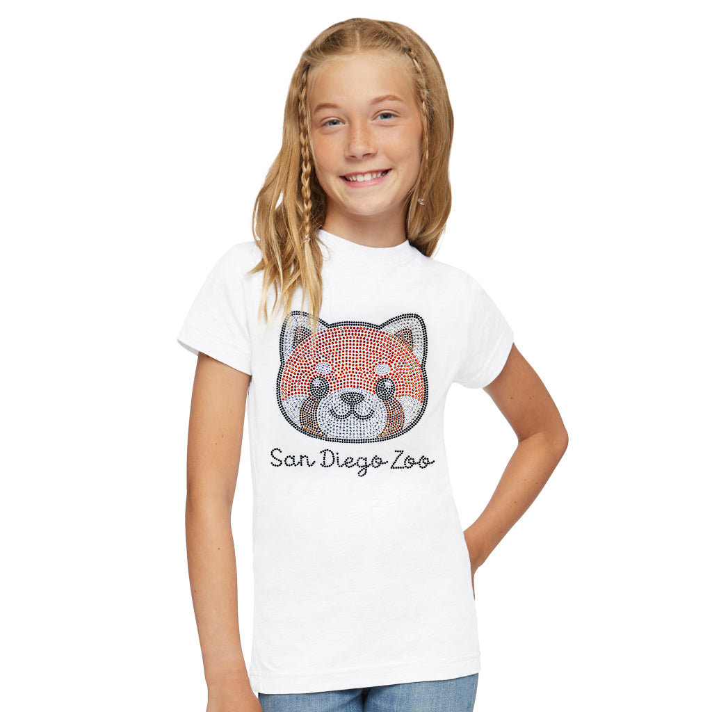 Rhinestone Red Panda Face Girls Tee