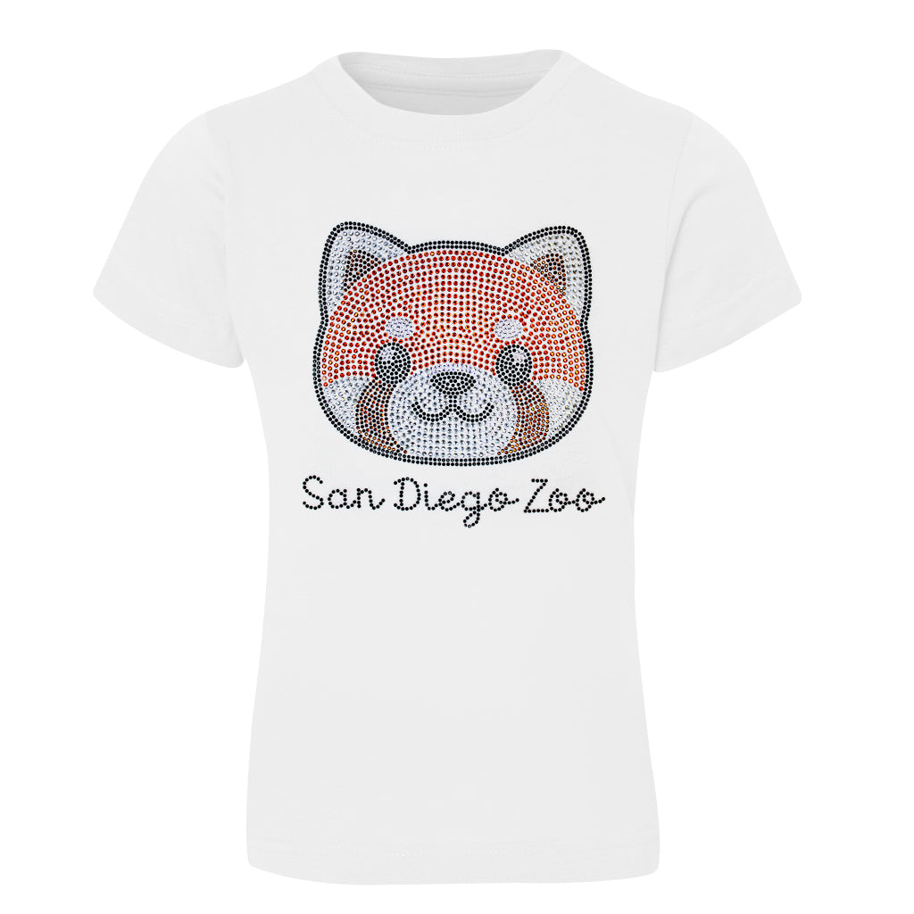 RHINESTONE RED PANDA FACE GIRLS PRINCESS CUT TEE IN BRIGHT WHITE