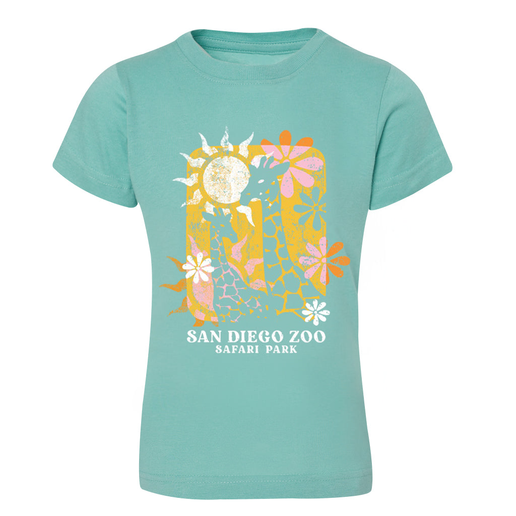 BOUQUET GIRAFFE SUN FLOWER GIRLS TEE SEAFOAM GREEN