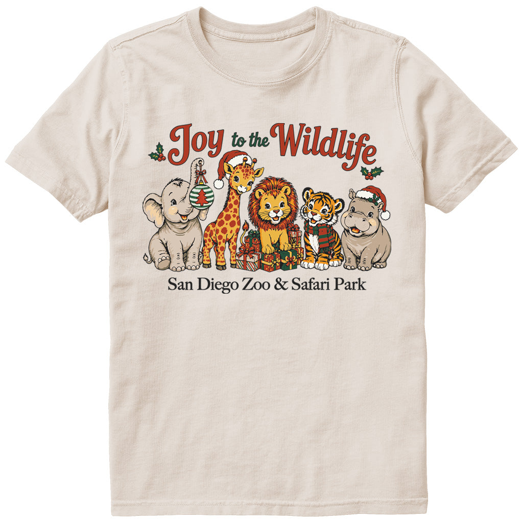 JOY TO THE WILDLIFE CHRISTMAS HOLIDAY KIDS YOUTH OATMEAL T-SHIRT TEE SHORT SLEEVE SAN DIEGO ZOO & SAFARI PARK