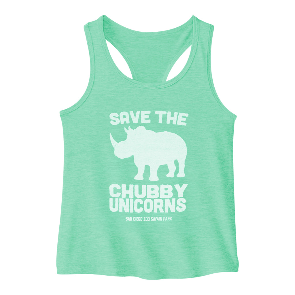 Save the Chubby Unicorns Girls Youth Mint Green Racerback Cotton Slub Tank Top