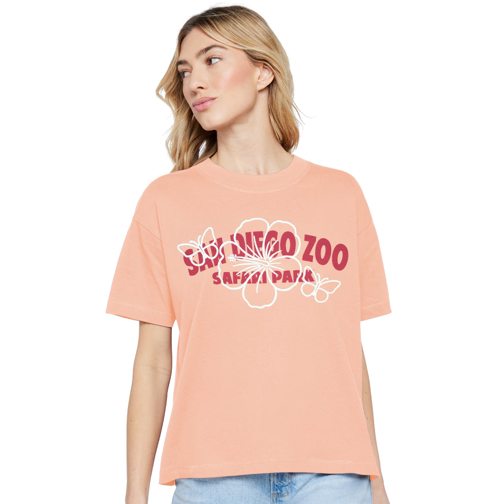 Hibiscus & Butterfly Ladies Crop Tee