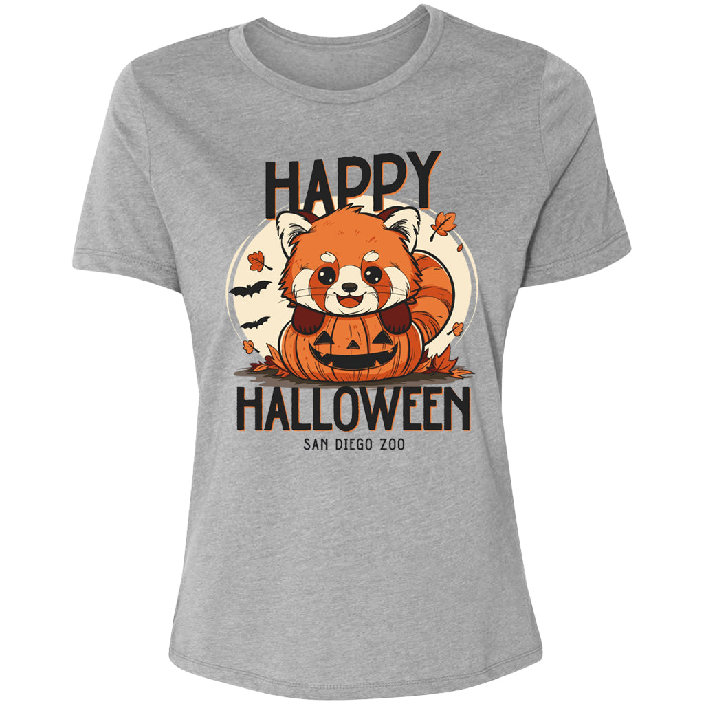 HAPPY HALLOWEEN LADIES RED PANDA PUMPKIN TEE CARBON GREY