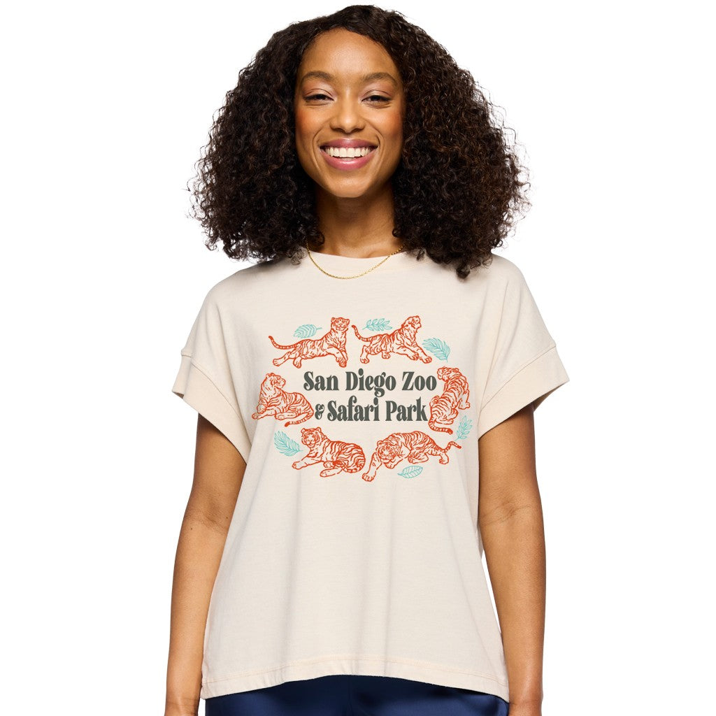 Line Art Tiger Ladies Boxy Tee