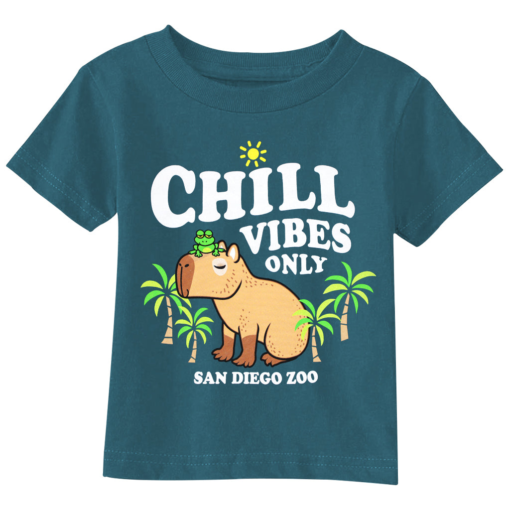 CHILL VIBES ONLY CAPYBARA OCEANISIDE BLUE TEAL TODDLER TEE T-SHIRT