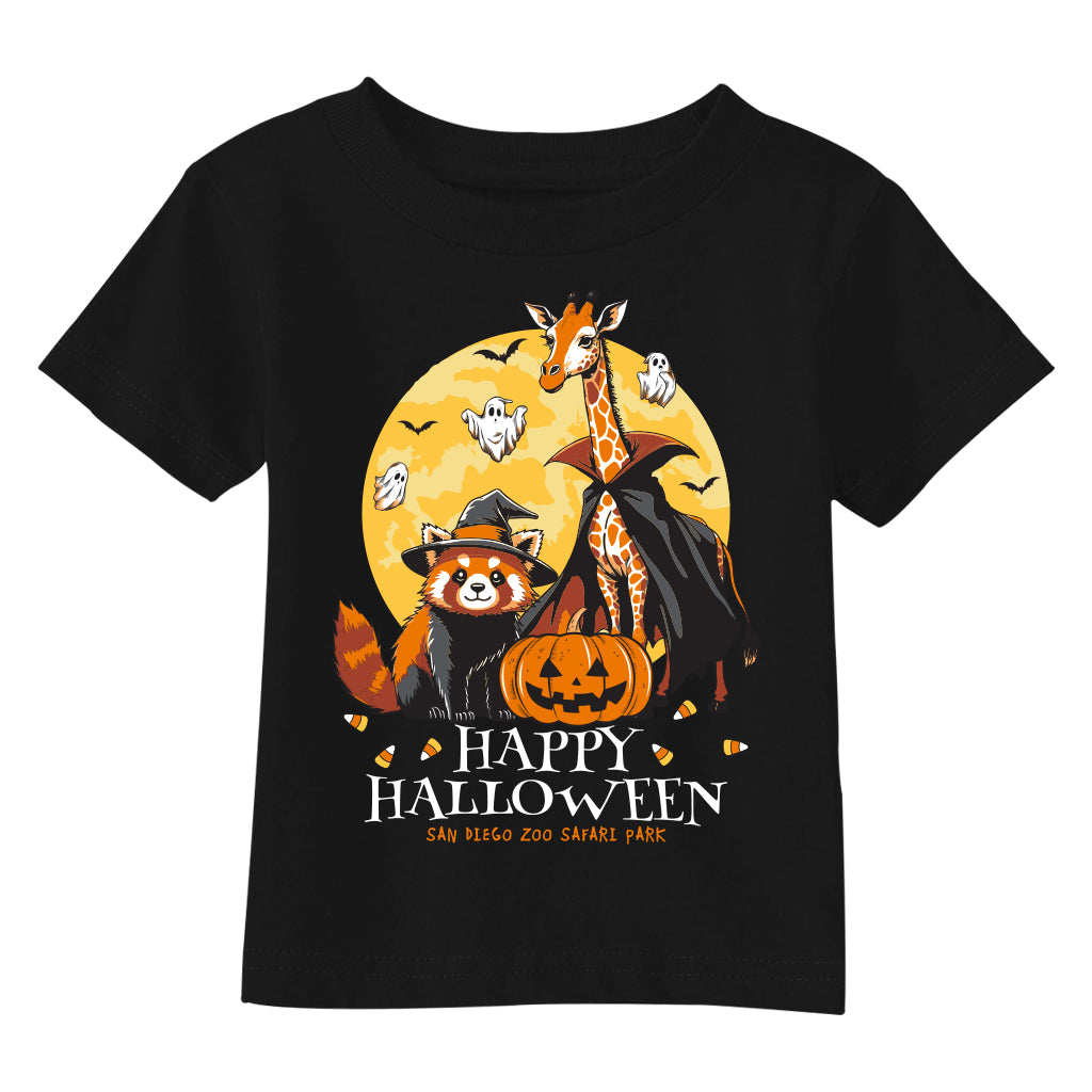 HAPPY HALLOWEEN TODDLER BLACK TEE T-SHIRT RED PANDA GIRAFFE BATS