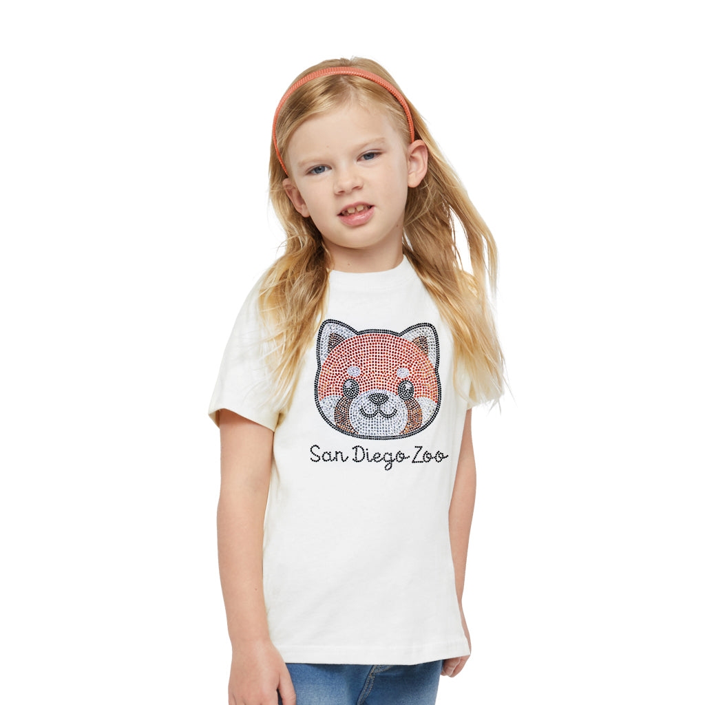 Rhinestone Red Panda Face Toddler Tee