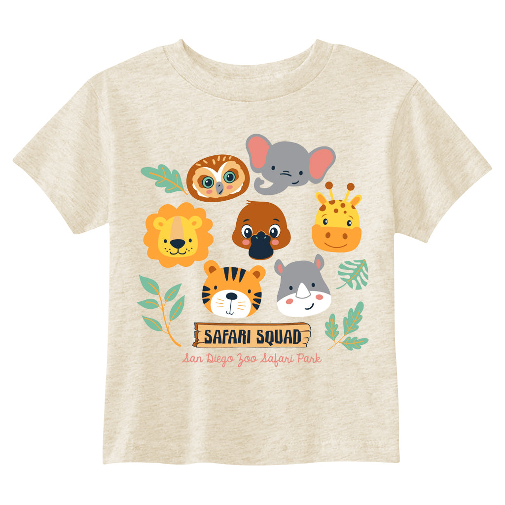 SAFARI SQUAD SEVEN ANIMAL FACES TODDLER TEE NATURAL HEATHER 
