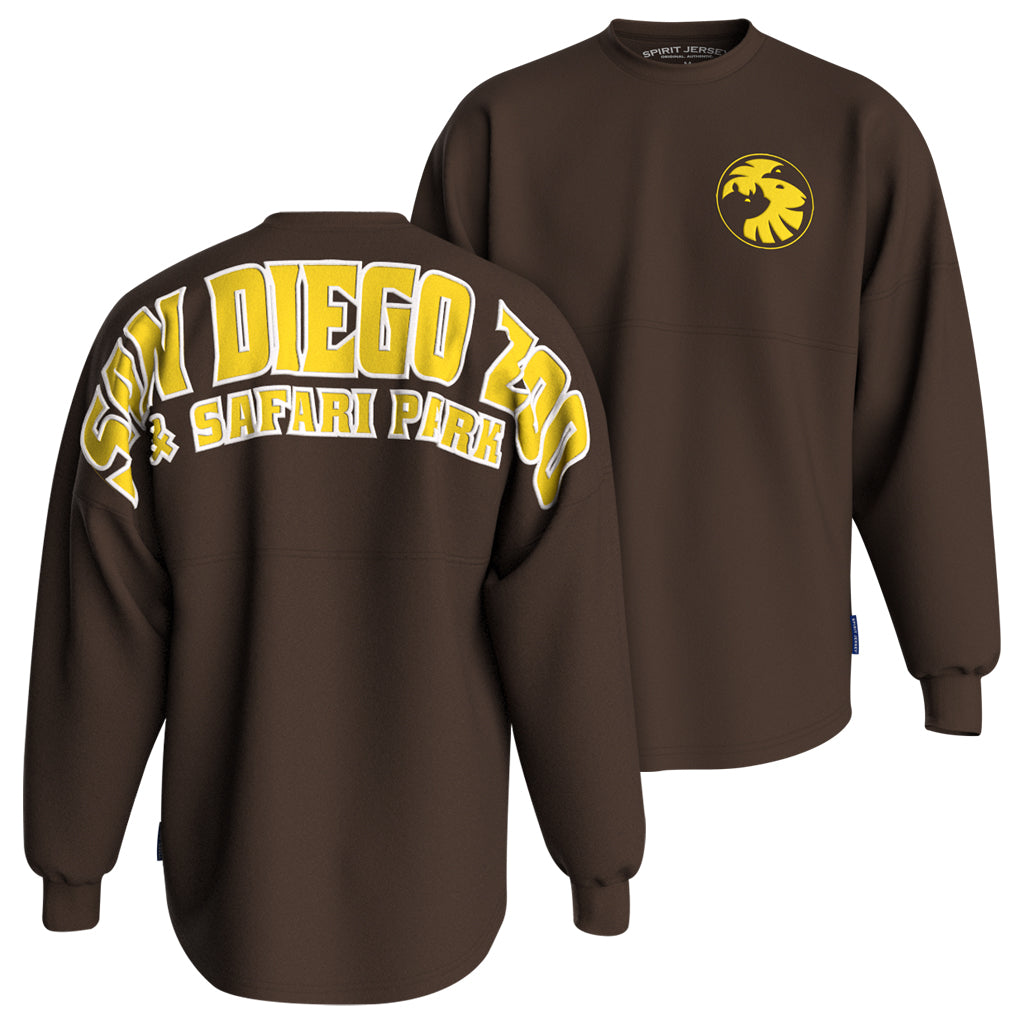 Brown Spirit Jersey with 'San Diego Zoo & Safari Park' text in gold and white and San Diego Zoo Wildlife Alliance logo.