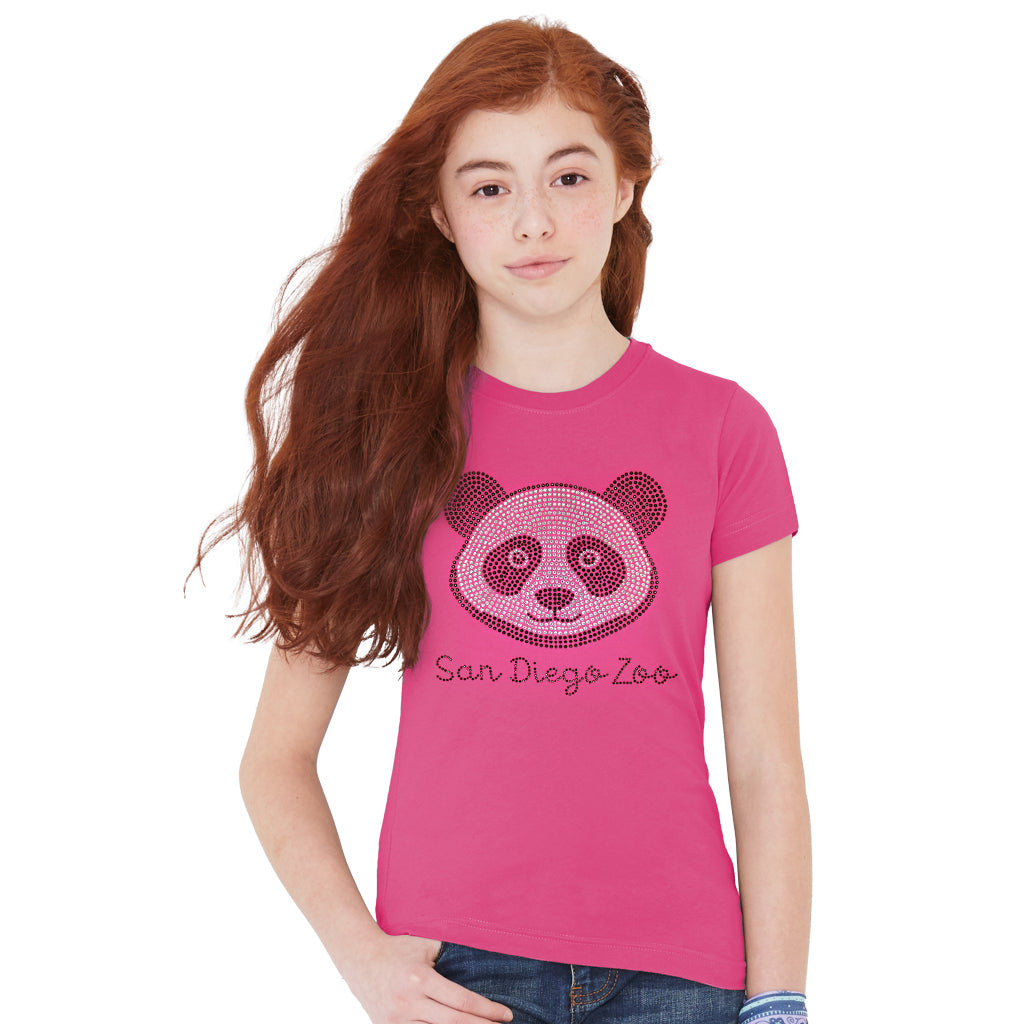 Rhinestone Panda Face Girls Tee