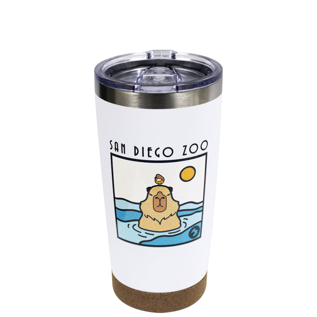 Swimming Capybara Cork Bottom Tumbler - White