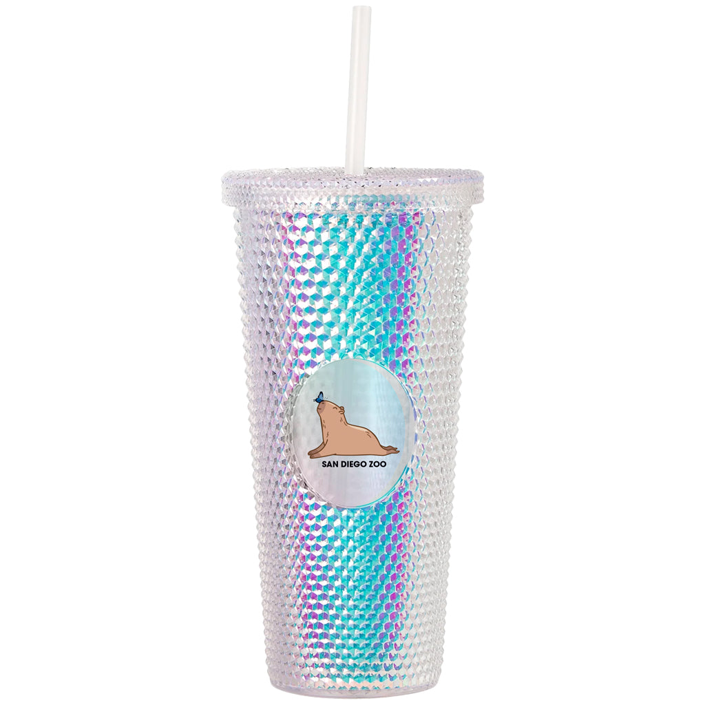 CAPYBARA BLING STUDDED PLASTIC STRAW LID TUMBLER