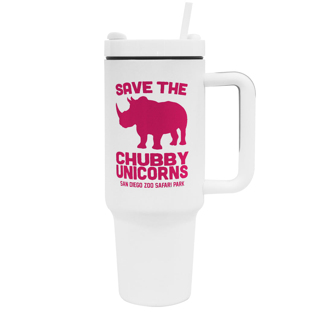 40oz stanley knockoff tumber save the chubby unicorns white and pink straw lid