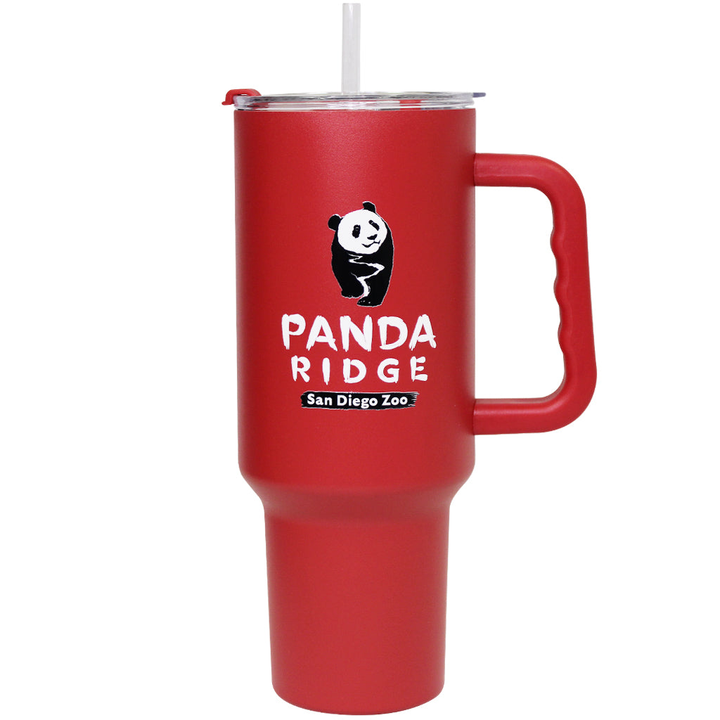 MATTE RED PANDA RIDGE LOGO HANDLE TUMBLER WITH STRAW LID 40 OUNCES OZ 
