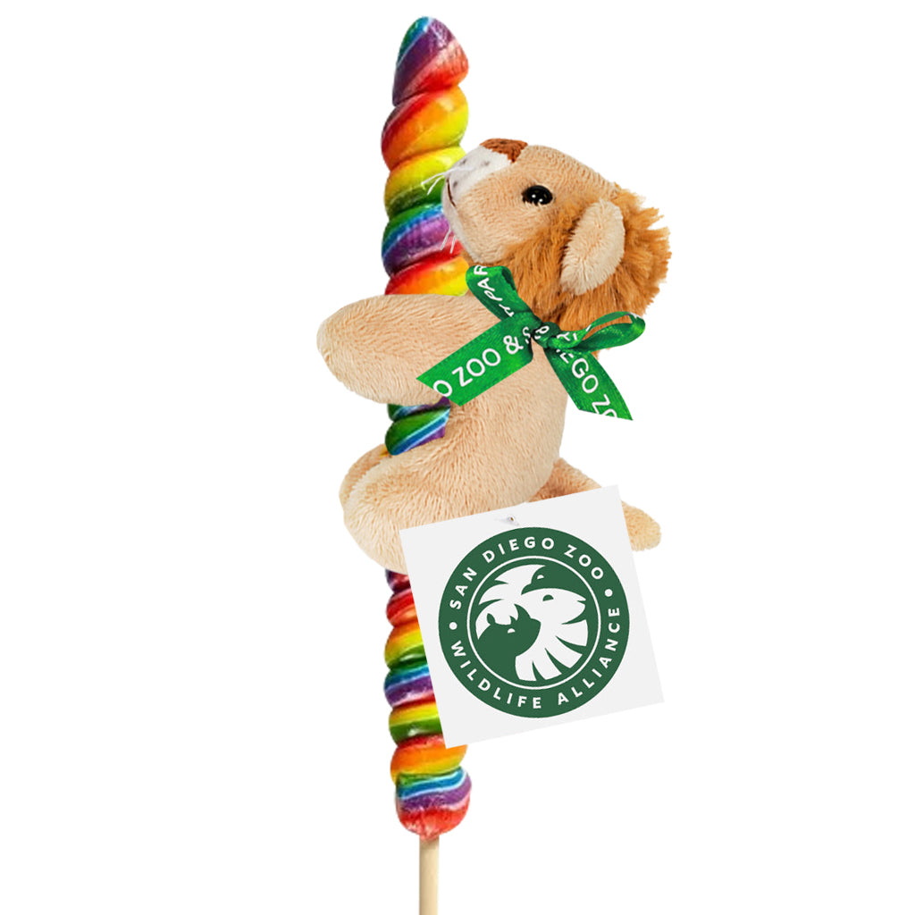 RAINBOW TWIST LOLLYPUP WITH PLUSH LION HUGGER