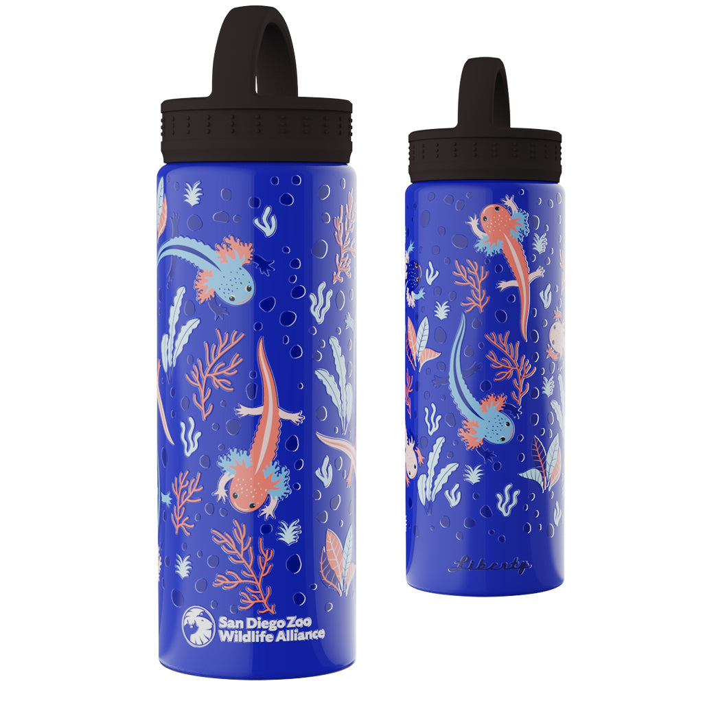 Axolotl Water Bottle Ocean Blue Twist Off Handle Lid Stainless Steel Double-walled Insulated 