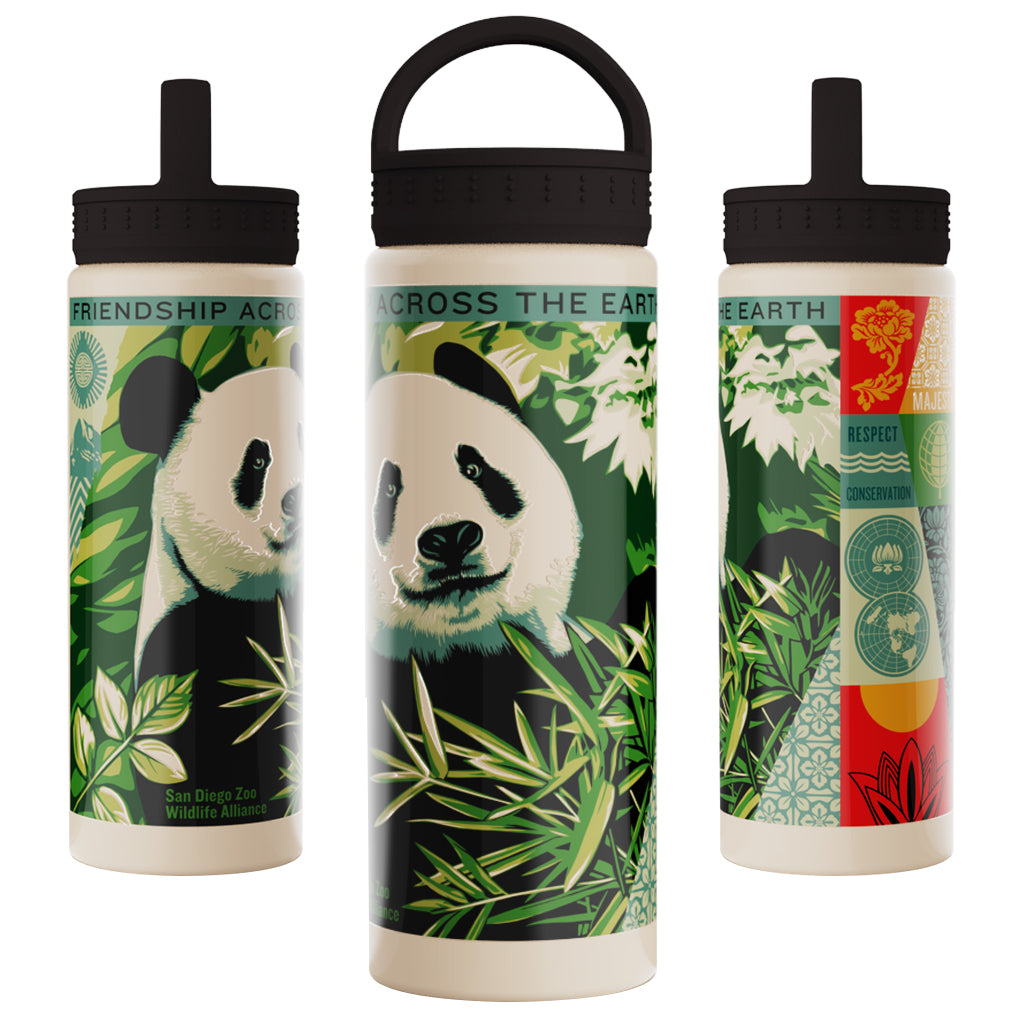 SHEPARD FAIREY FRIENDSHIP ACROSS THE EARTH GIANT PANDA 20OZ WATER BOTTLE WITH CARRY HANDLE LID SDZWA