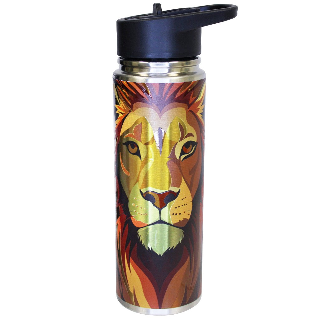STAINLESS LION FACE WATER BOTTLE WITH METALIC FINISH STRAW LID SDZWA
