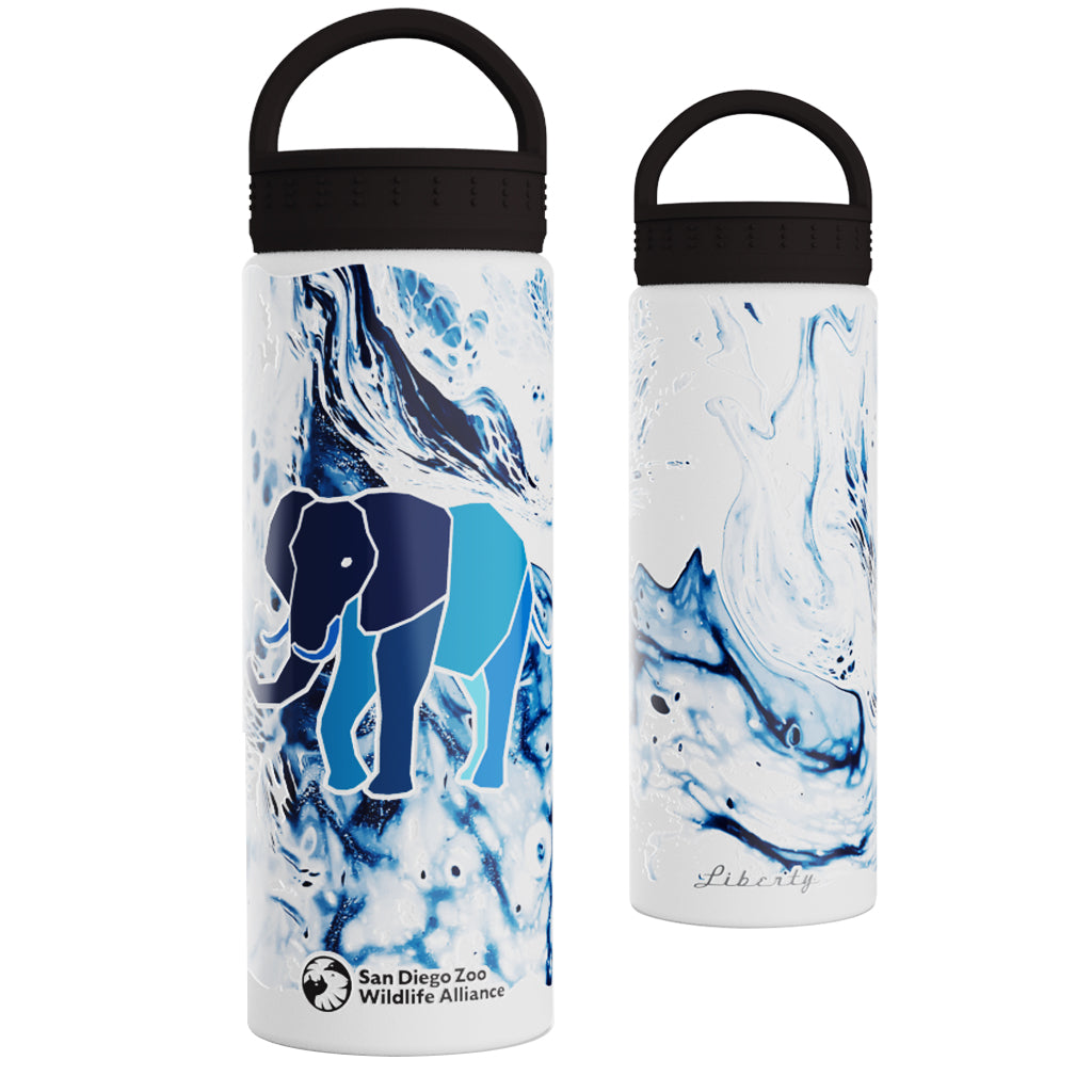 BLUE AND WHITE WATERCOLOR ELEPHANT WATER BOTTLE LIBERTY