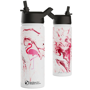 PINK AND WHITE WATERCOLOR FLAMINGO WATER BOTTLE LIBERTY 