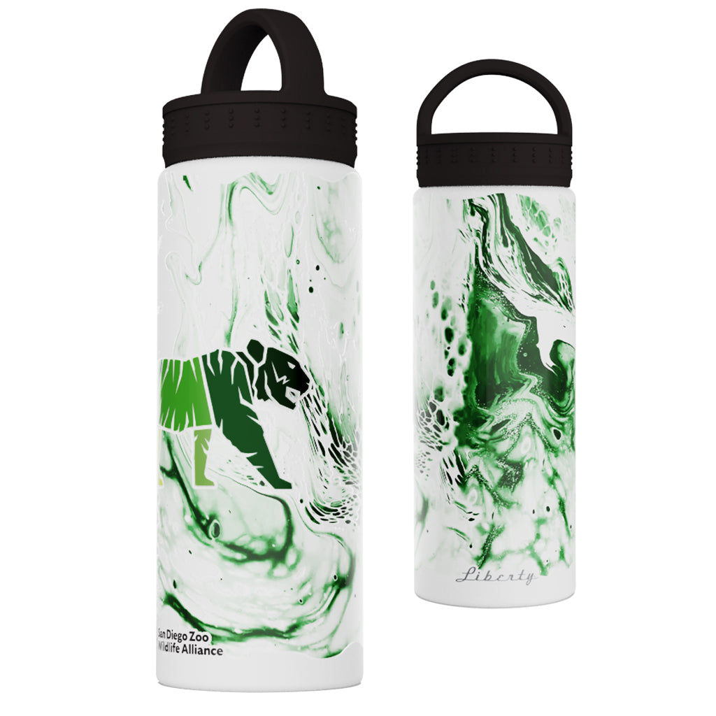 GREEN AND WHITE WATERCOLOR TIGER WATER BOTTLE LIBERTY