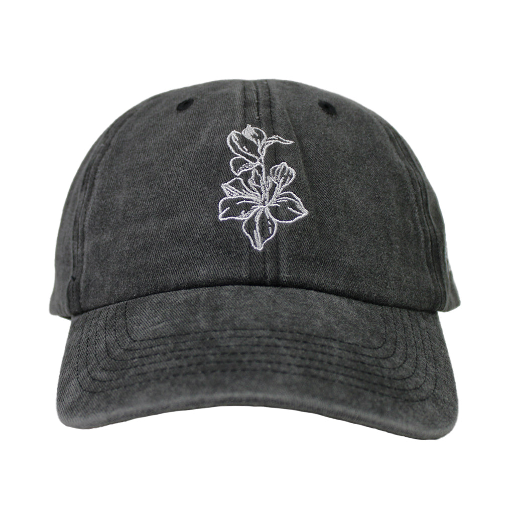 ORCHID BASEBALL HAT CAP WASHED BLACK EMBROIDERED