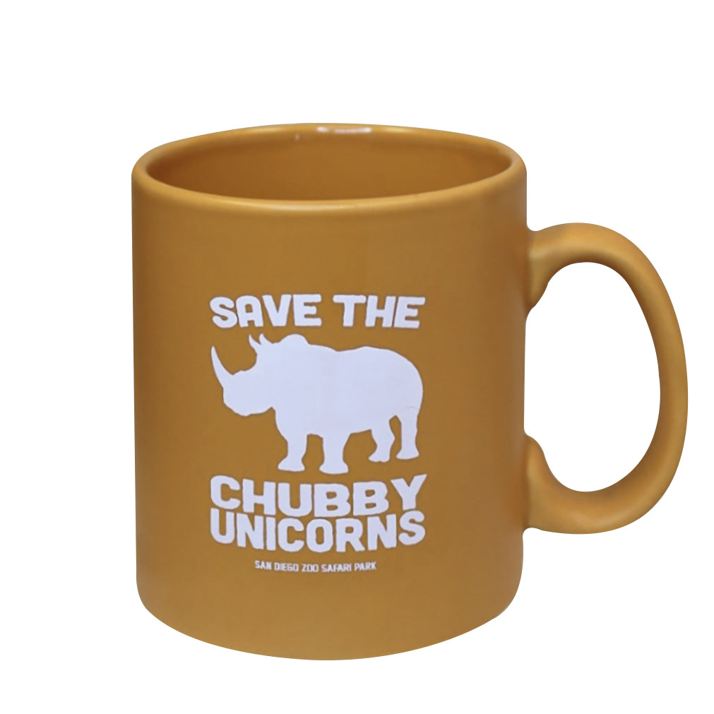 SAVE THE CHUBBY UNICORNS RHINO COFFEE MUG MUSTARD YELLOW