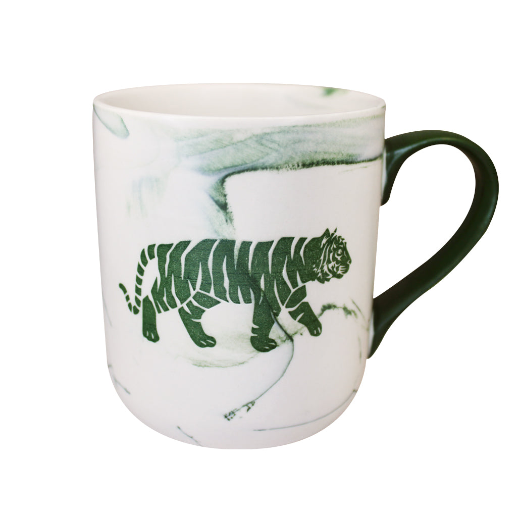 green and cream walking tiger marble mug