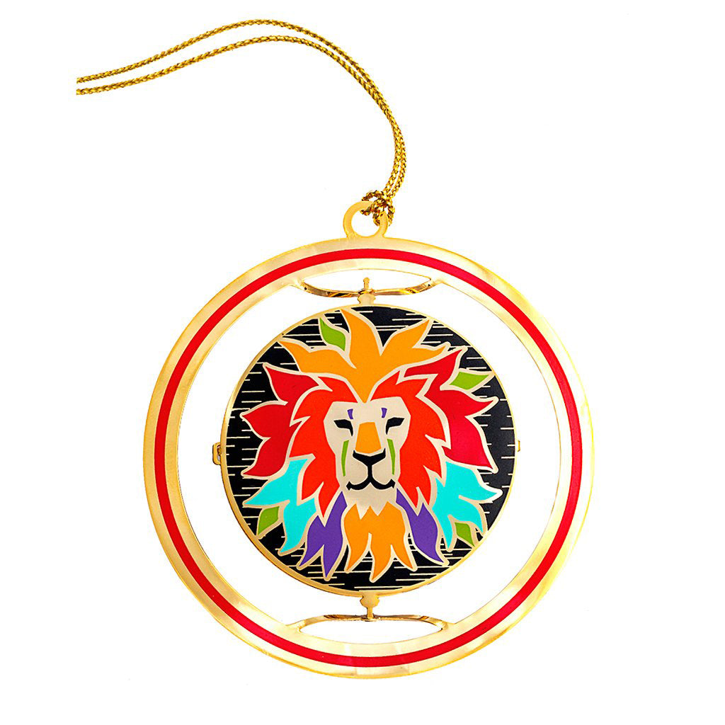 CHRISTMAS ORNAMENT COLORFUL LION GOLD SPINNING 