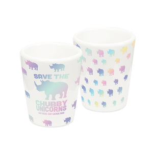 WHITE SHOT GLASS RHINOS SAVE THE CHUBBY UNICORNS CERAMIC
