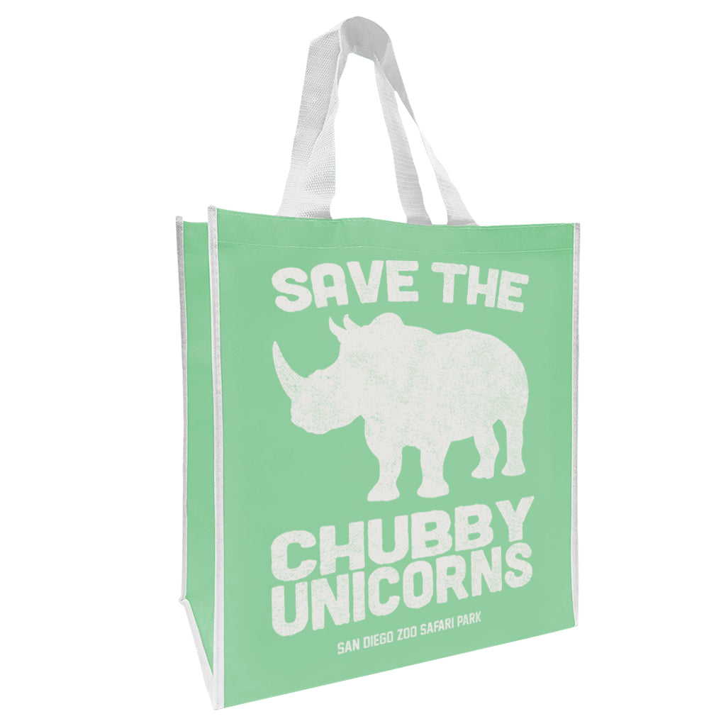 save the chubby unicorns mint green shopping tote rhinos