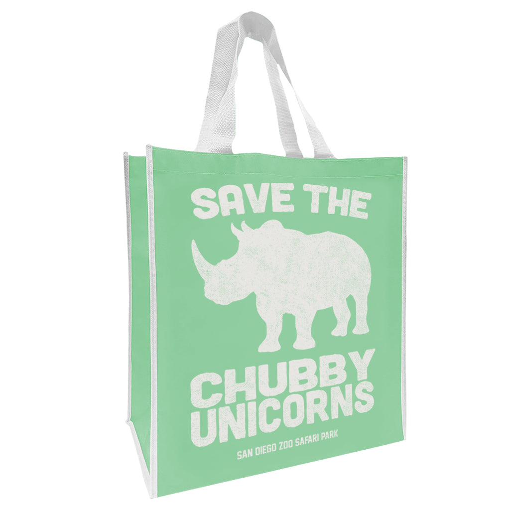 save the chubby unicorns mint green shopping tote rhinos