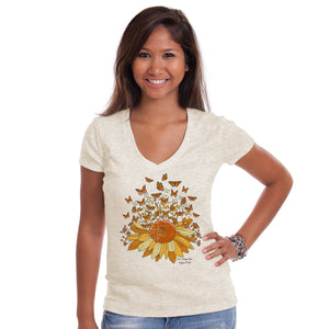 Butterfly Bloom Ladies V-Neck Tee