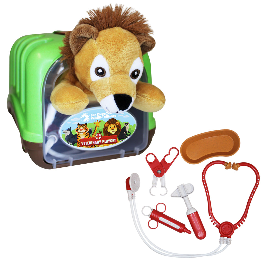 lion veterinary playset kit with green carrier
