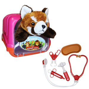 red panda veterinary kit with pink carrying case